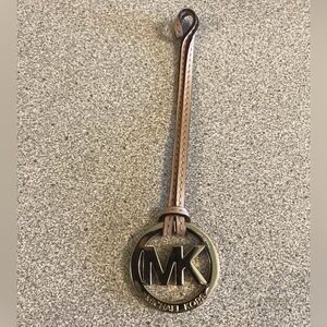 Michael Kors Brown Leather Logo Keyring with Gold-Tone MK Emblem